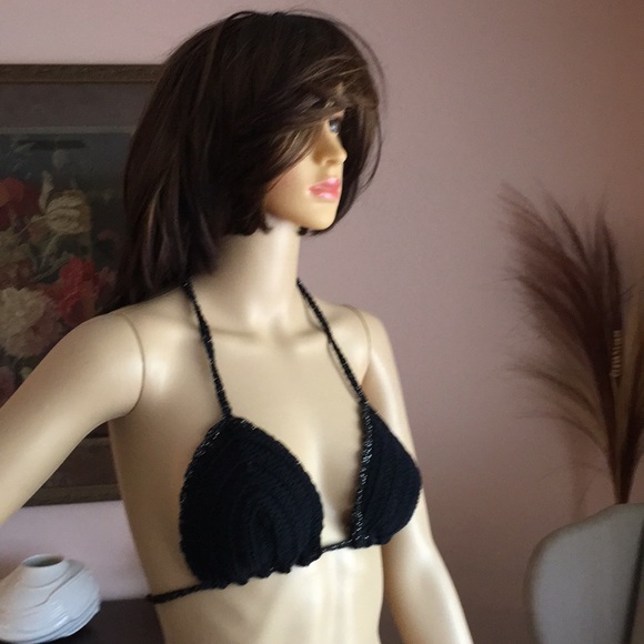 Other - Black/Silver Knit Crochet Bikini top medium